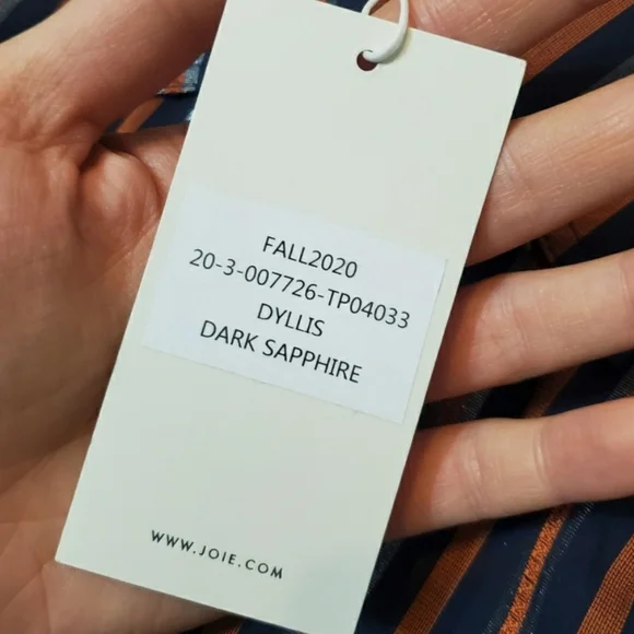 NWT Joie "Dyllis Dark Sapphire" short sleeves blouse. Blue, orange, metallic. S. - Picture 6 of 9